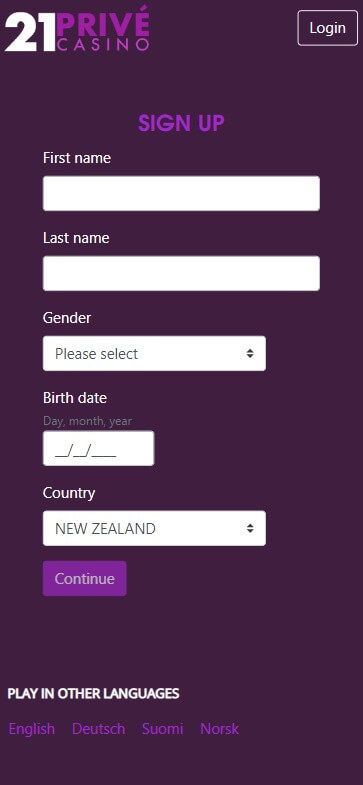 21Prive Casino Registration Process Image 1