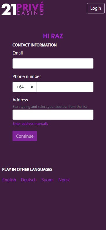 21Prive Casino Registration Process Image 2