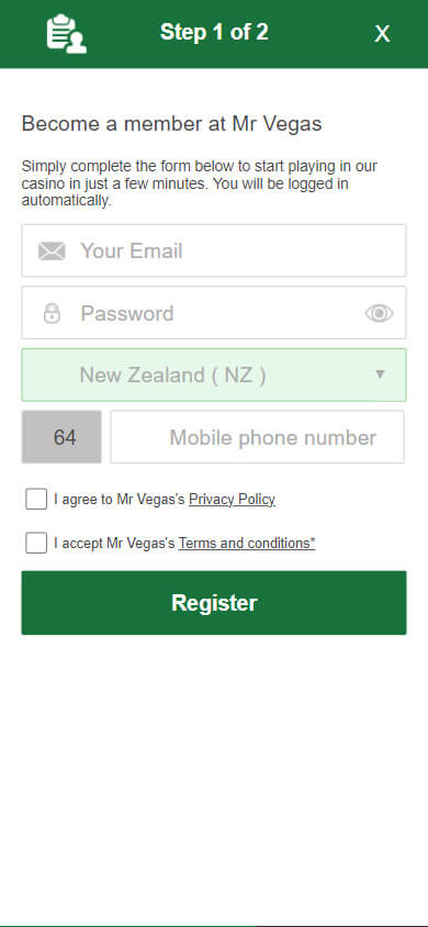 Mr Vegas Casino Registration Process Image 1