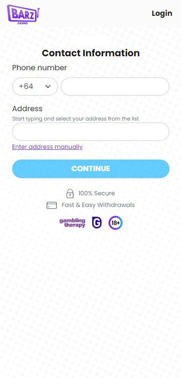 Barz Casino Registration Process Image 2