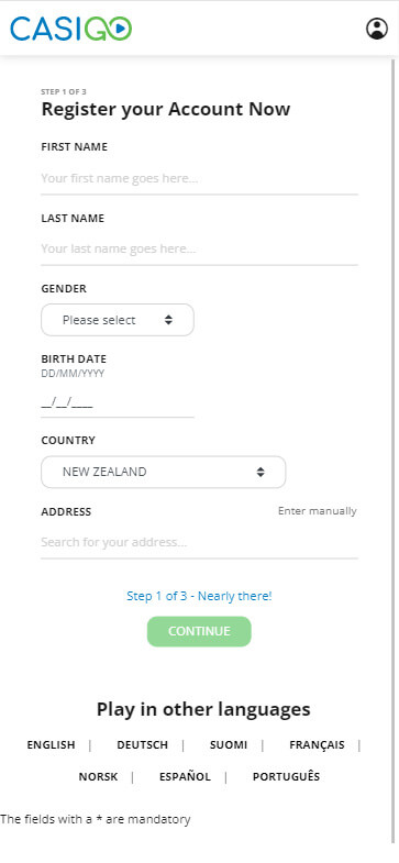 CasiGo Casino Registration Process Image 1