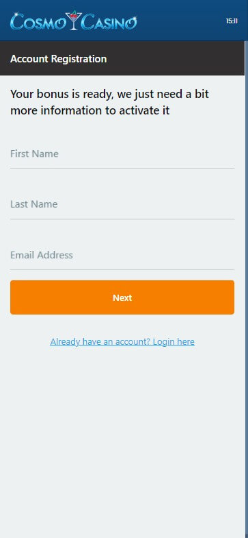 Cosmo Casino Registration Process Image 2