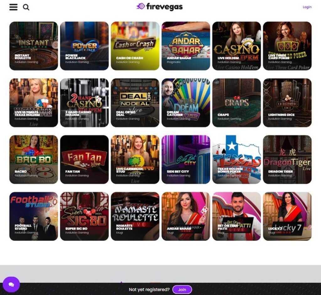 firevegas-casino- dektop-preview- live-casino