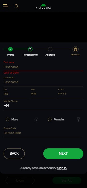 Katsubet Casino Registration Process Image 2