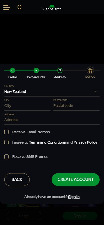 Katsubet Casino Registration Process Image 1