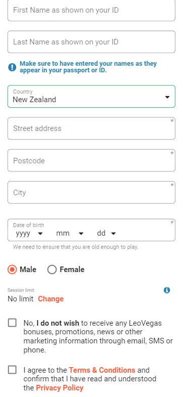LeoVegas Casino Registration Process Image 1