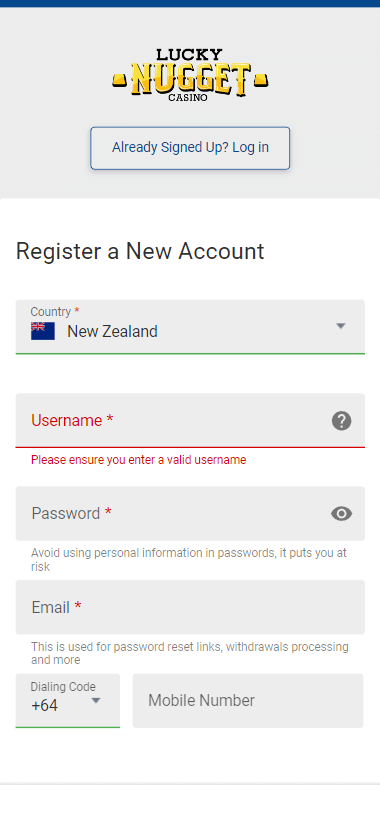 Lucky Nugget Casino Registration Process Image 1