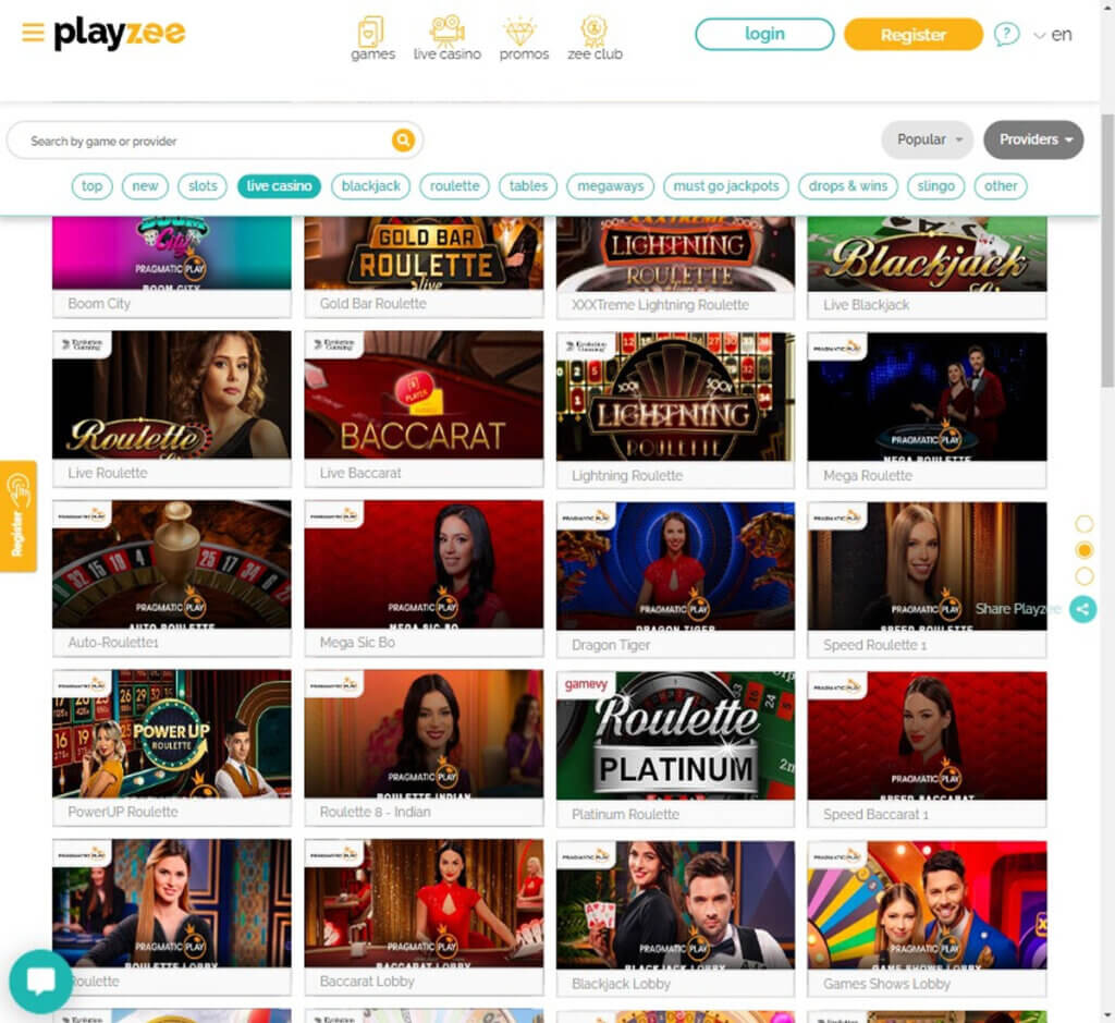 playzee-casino- dektop-preview- live-casino