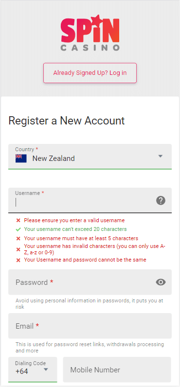 Spin Casino Registration Process Image 1