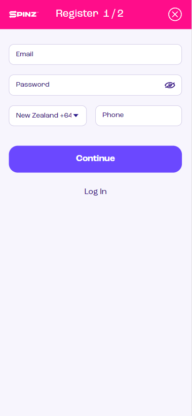 Spinz Casino Registration Process Image 1