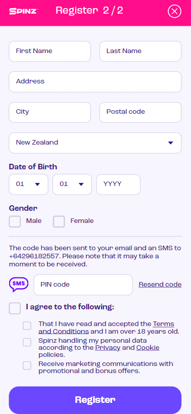 Spinz Casino Registration Process Image 2