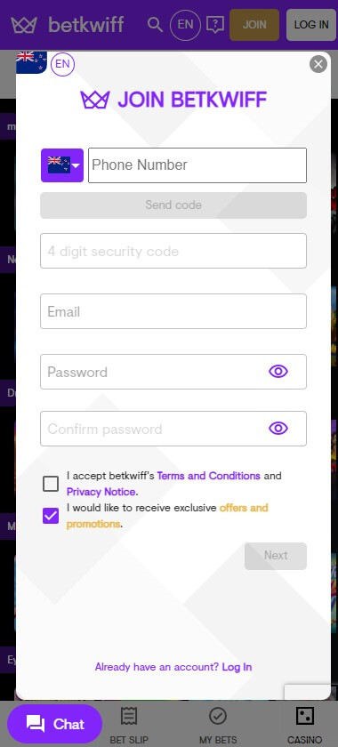 Betkwiff Casino Registration Process Image 1