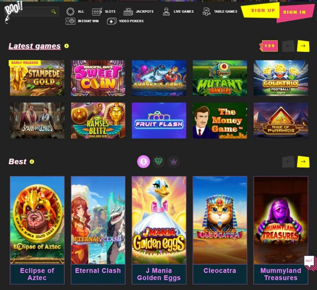 Booi Casino home page review