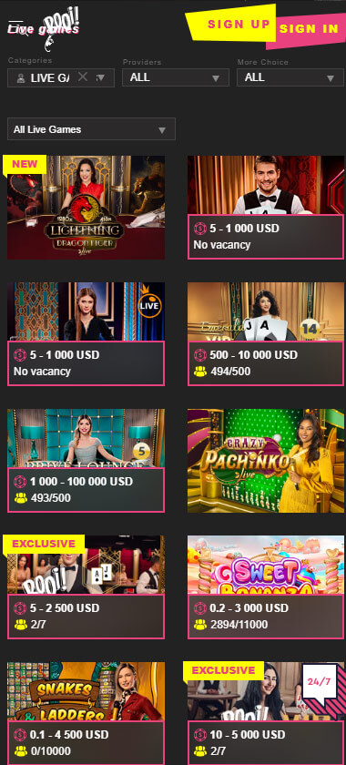 Booi Casino live dealer games mobile review