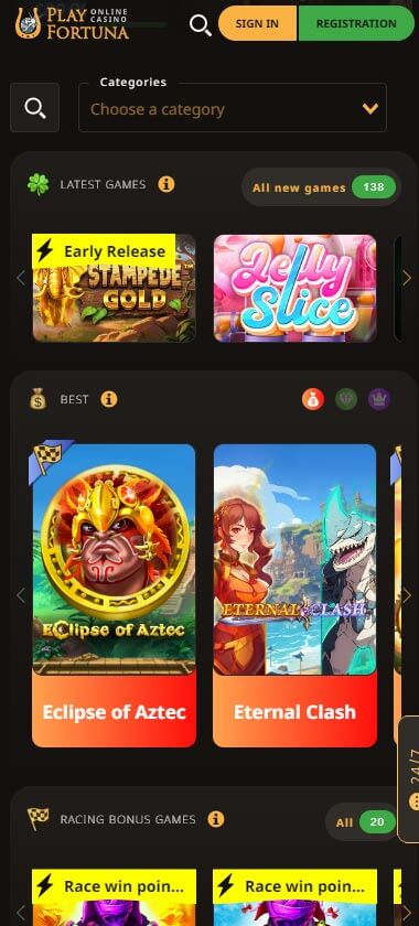 PlayFortuna Casino game types mobile review