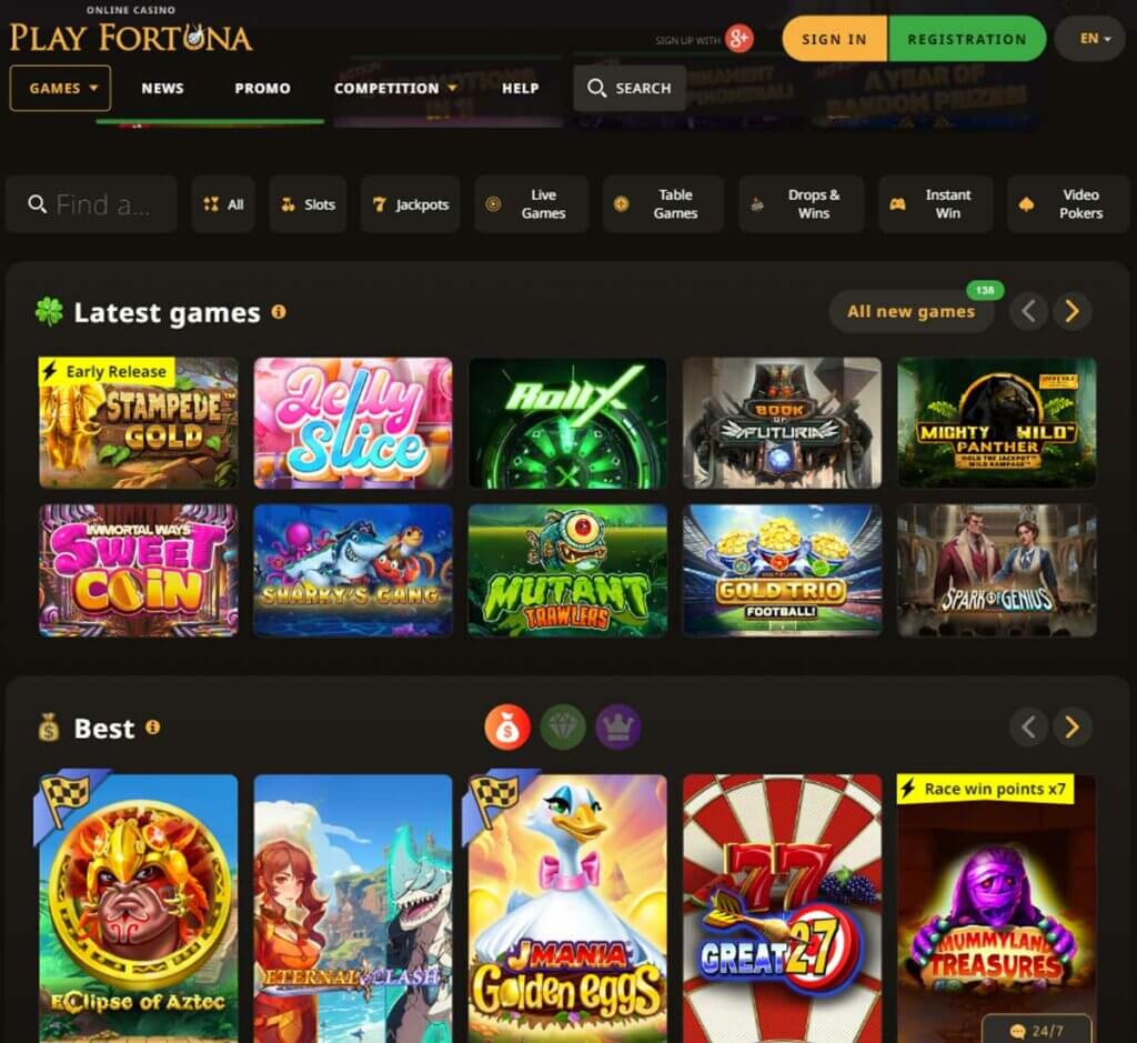 PlayFortuna Casino home page review