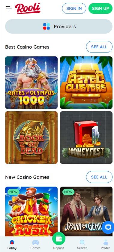 Rooli Casino game types mobile review