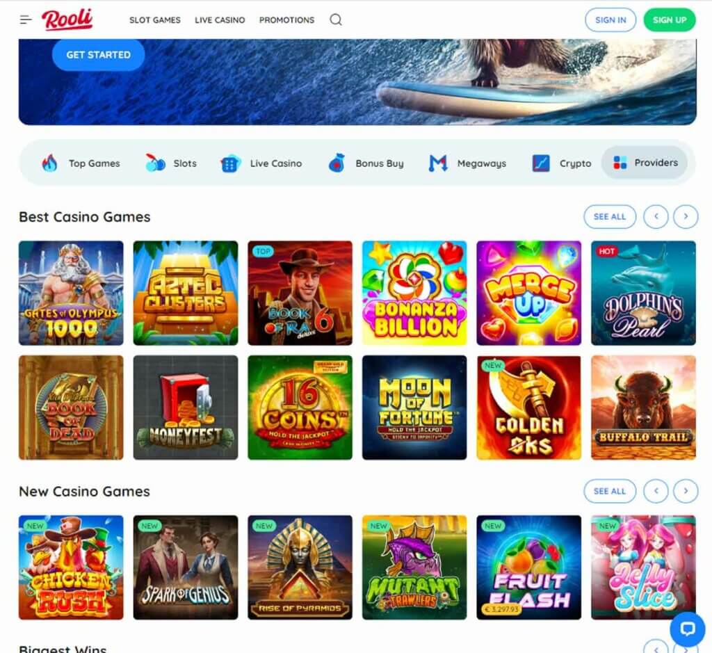 Rooli Casino home page review