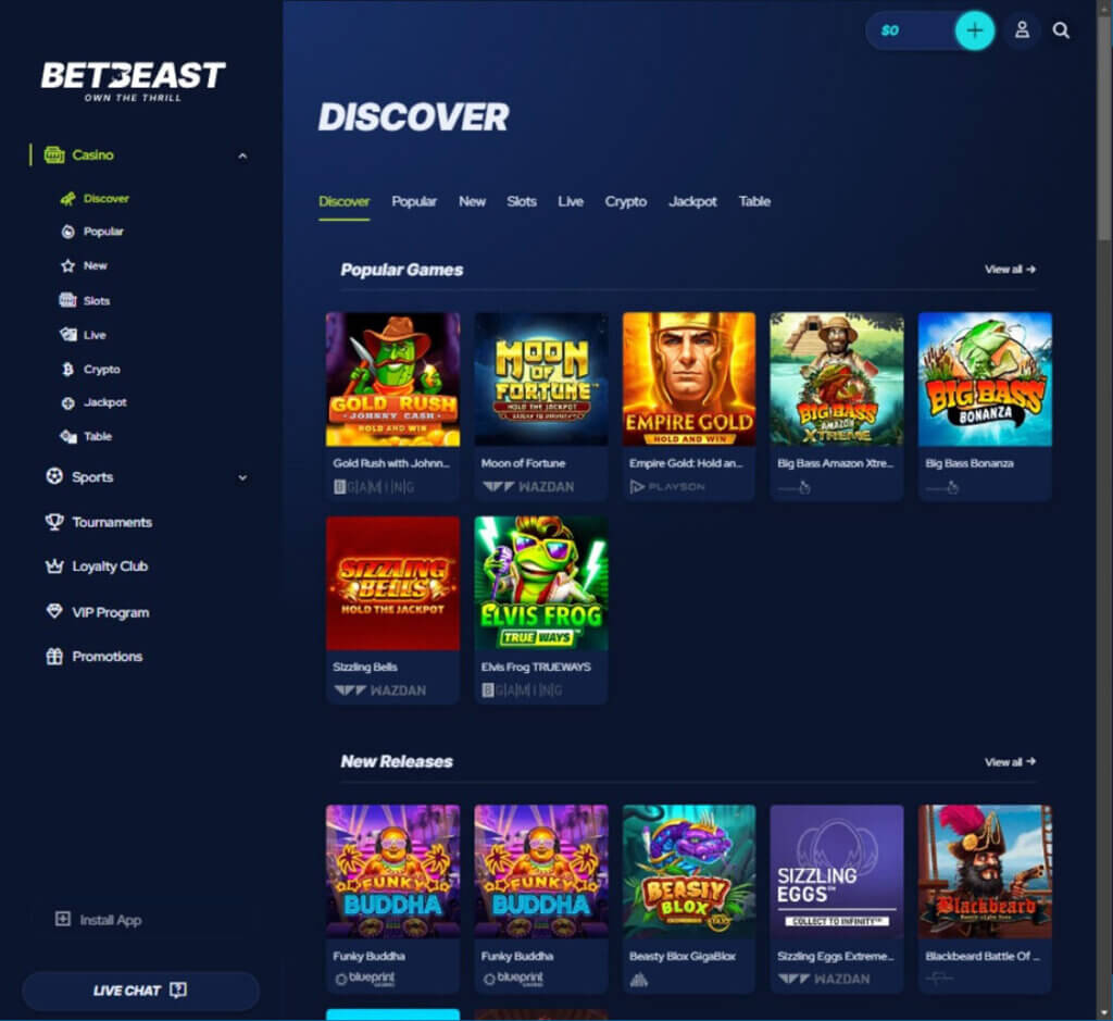 betbeast-casino-collection-of-games-review