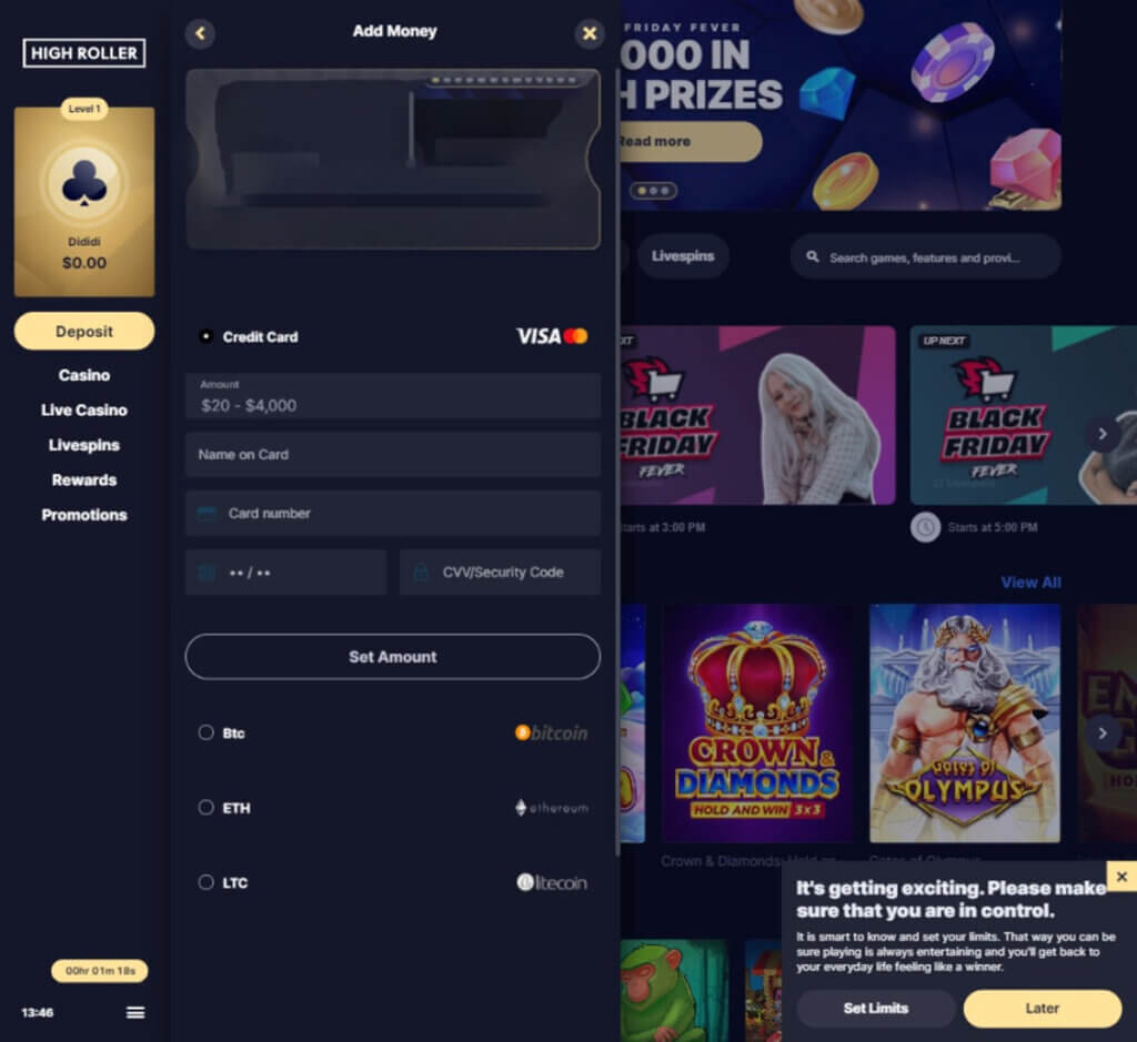 highroller-casino-deposit-methods-review