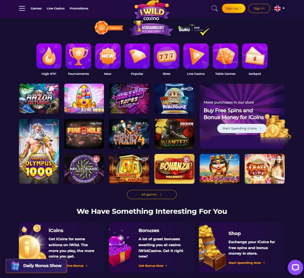 iWild Casino home page review