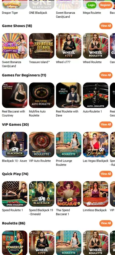 Imperial Wins Casino mobile live casino screenshot showing live dealer tables, game thumbnails, and lobby navigation on smartphone interface - tested