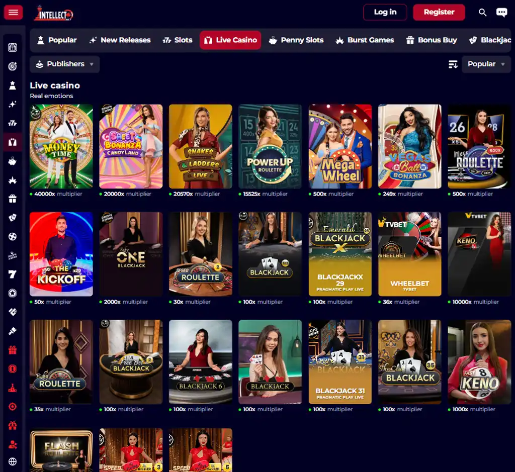 : IntellectBet Casino desktop live casino lobby featuring live dealer games and real-time streaming interface - tested