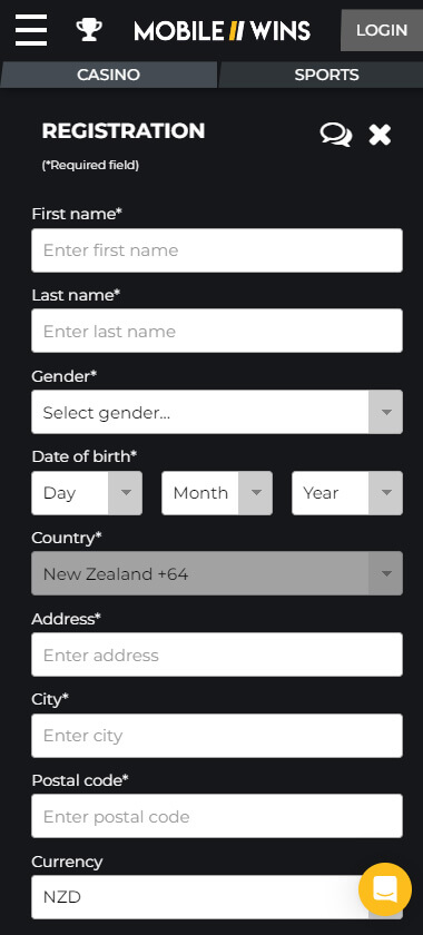 MobileWins Casino Registration Process Image 2