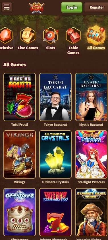 my empire-casino-game-types-mobile-review