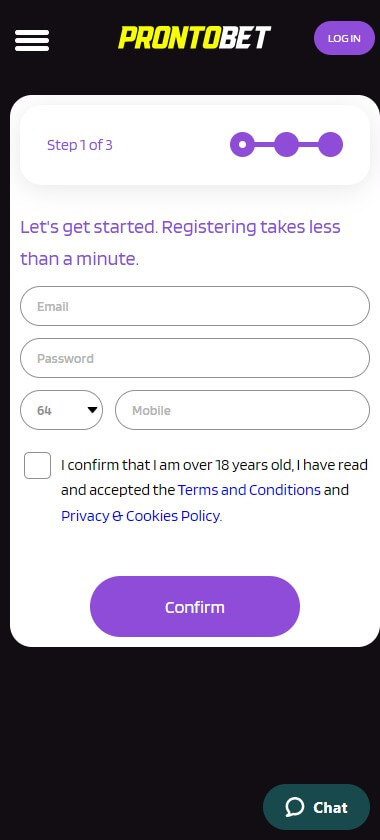 ProntoBet Casino Registration Process Image 1