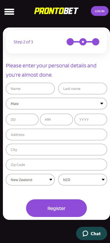 ProntoBet Casino Registration Process Image 2
