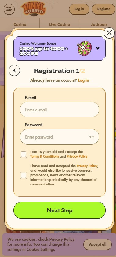 Vinyl Casino Registration Process Image 1